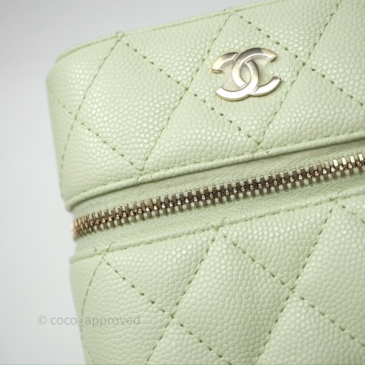 Chanel Vanity Phone Holder With Chain Light Mint Green Caviar Gold Hardware