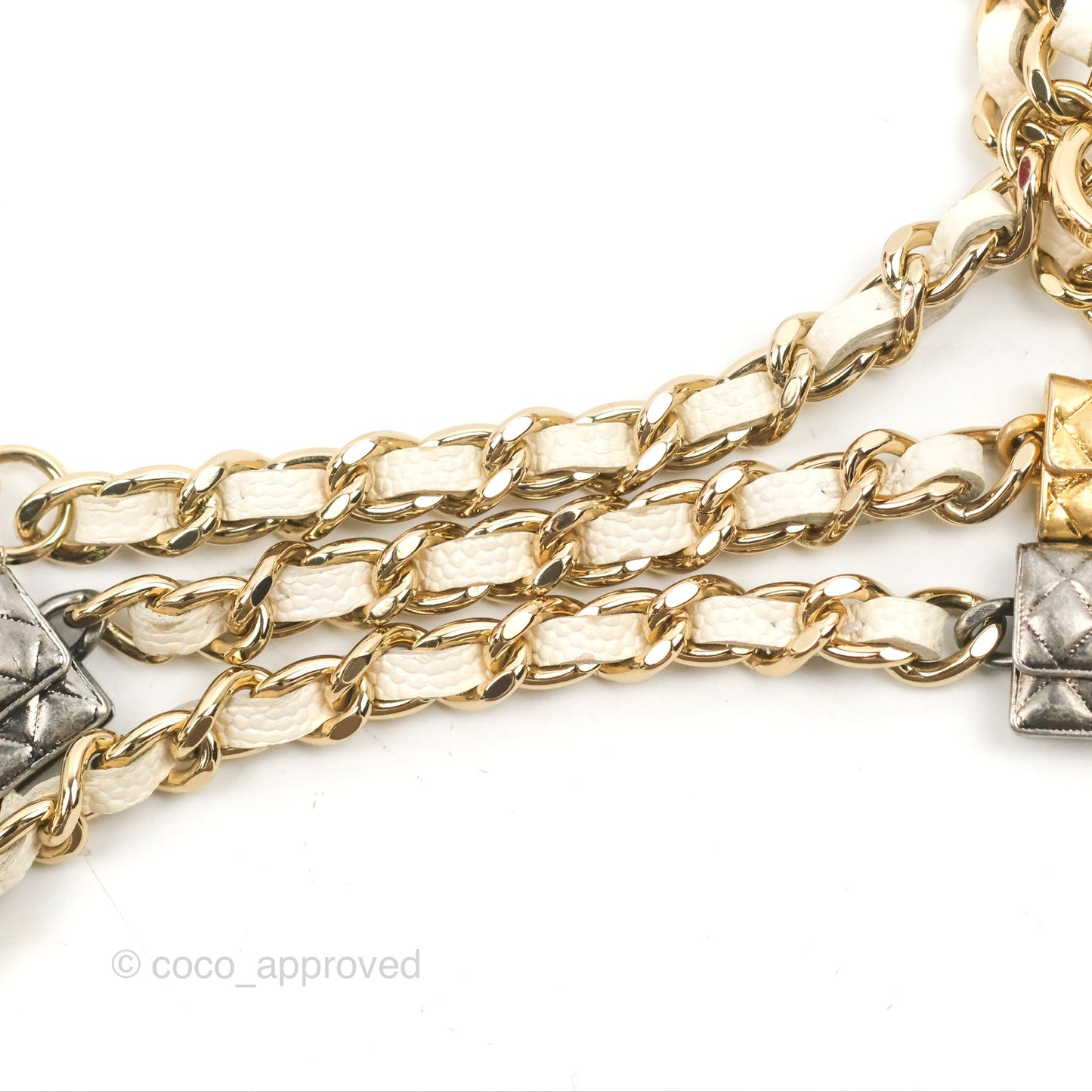 Chanel Mini Card Holder Charms Chain Belt Bag White Caviar Gold Hardware