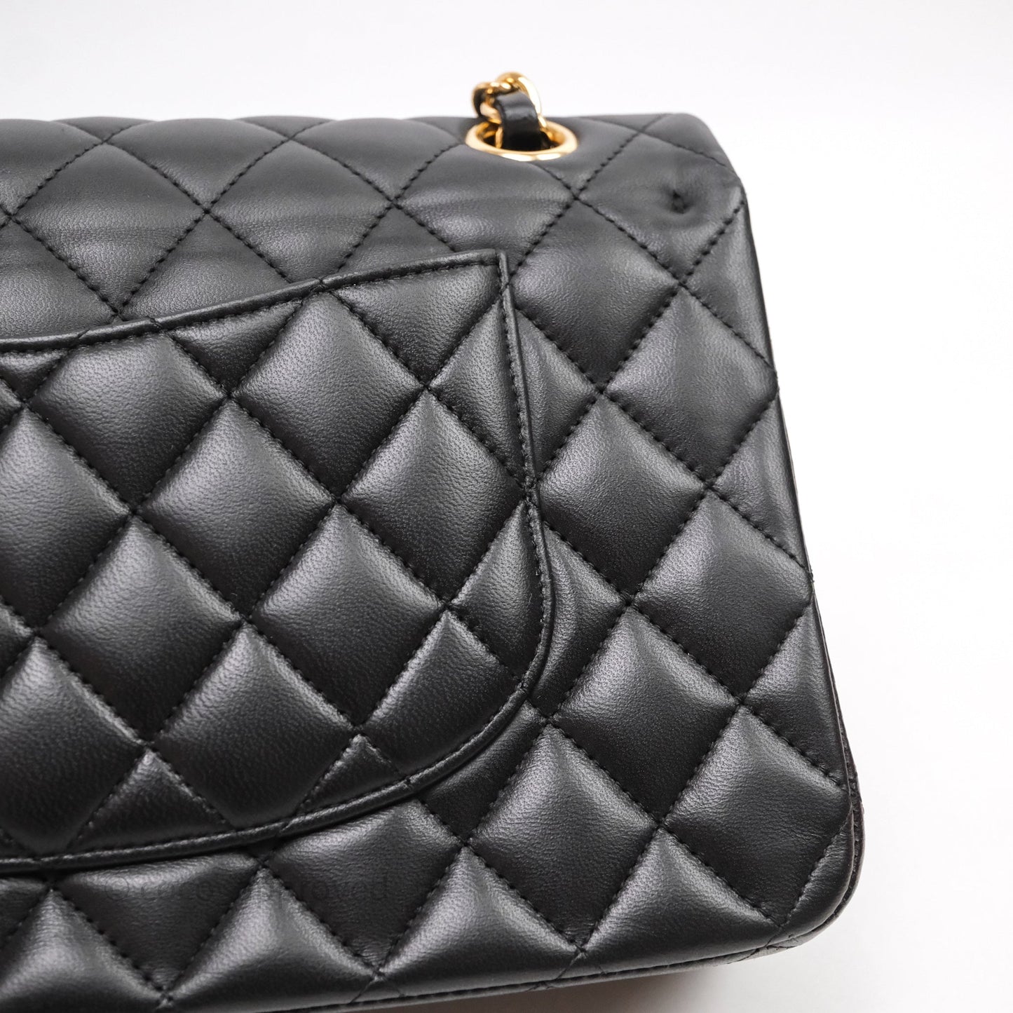 Chanel Classic M/L Medium Flap Quilted Black Lambskin Gold Hardware