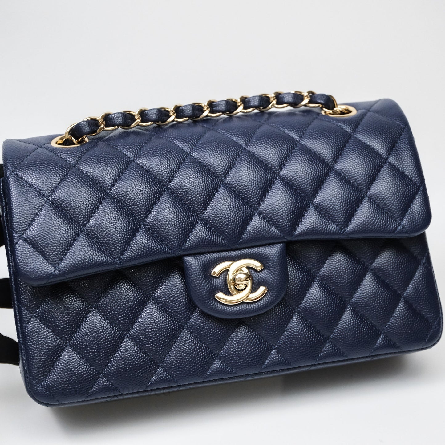 Chanel Small Classic Flap Quilted Navy Caviar Gold Hardware