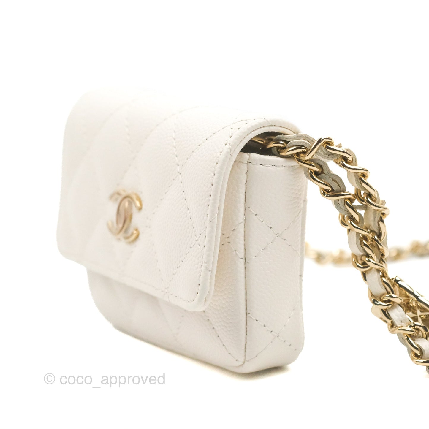 Chanel Mini Card Holder Charms Chain Belt Bag White Caviar Gold Hardware