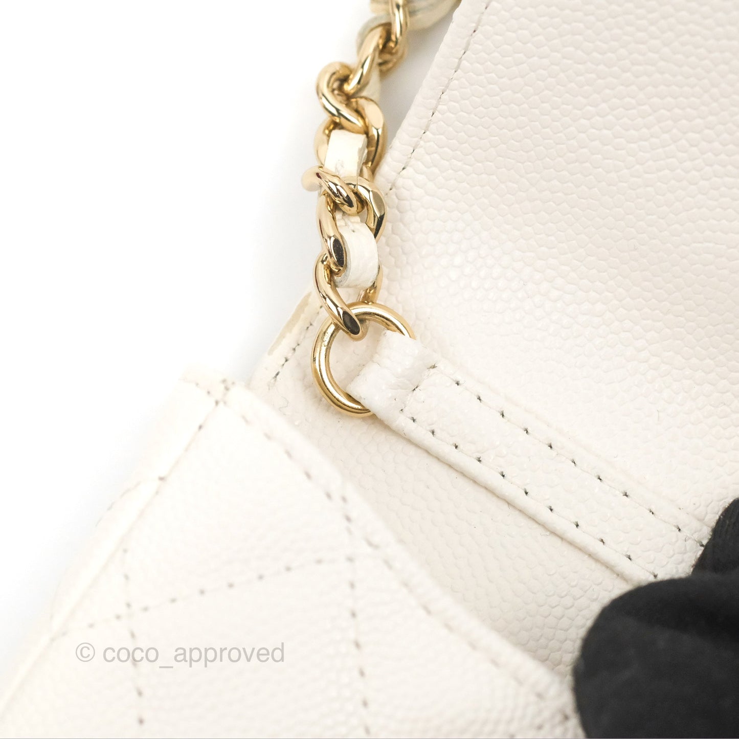 Chanel Mini Card Holder Charms Chain Belt Bag White Caviar Gold Hardware