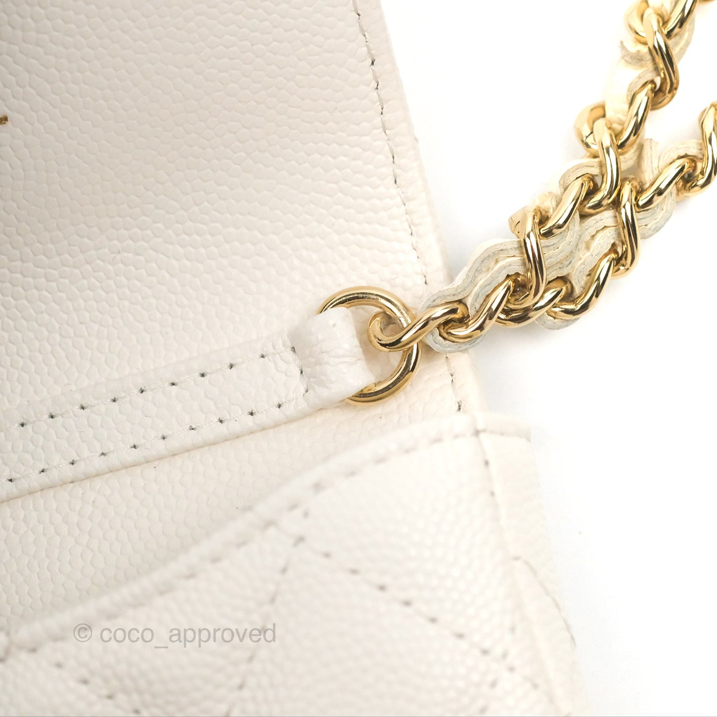 Chanel Mini Card Holder Charms Chain Belt Bag White Caviar Gold Hardware