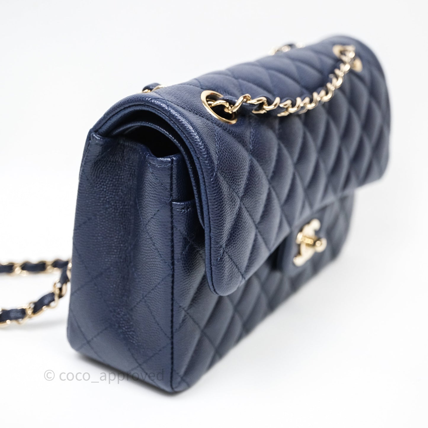 Chanel Small Classic Flap Quilted Navy Caviar Gold Hardware