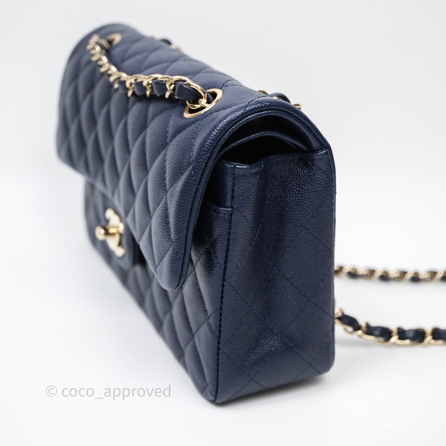 Chanel Small Classic Flap Quilted Navy Caviar Gold Hardware
