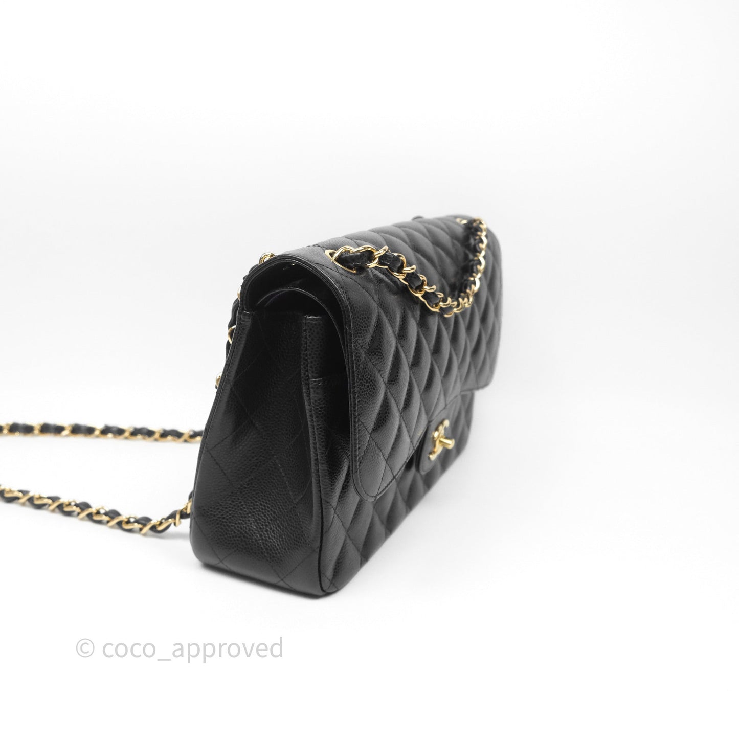 Chanel Jumbo Double Flap Quilted Black Caviar Gold Hardware⁣⁣