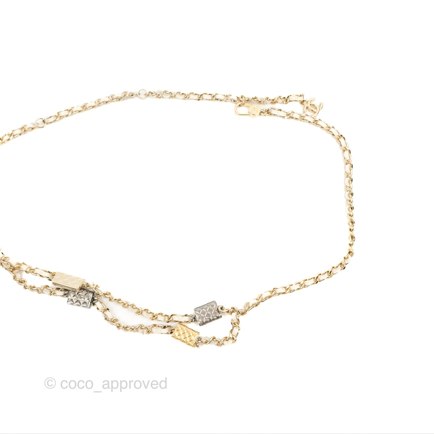 Chanel Mini Card Holder Charms Chain Belt Bag White Caviar Gold Hardware