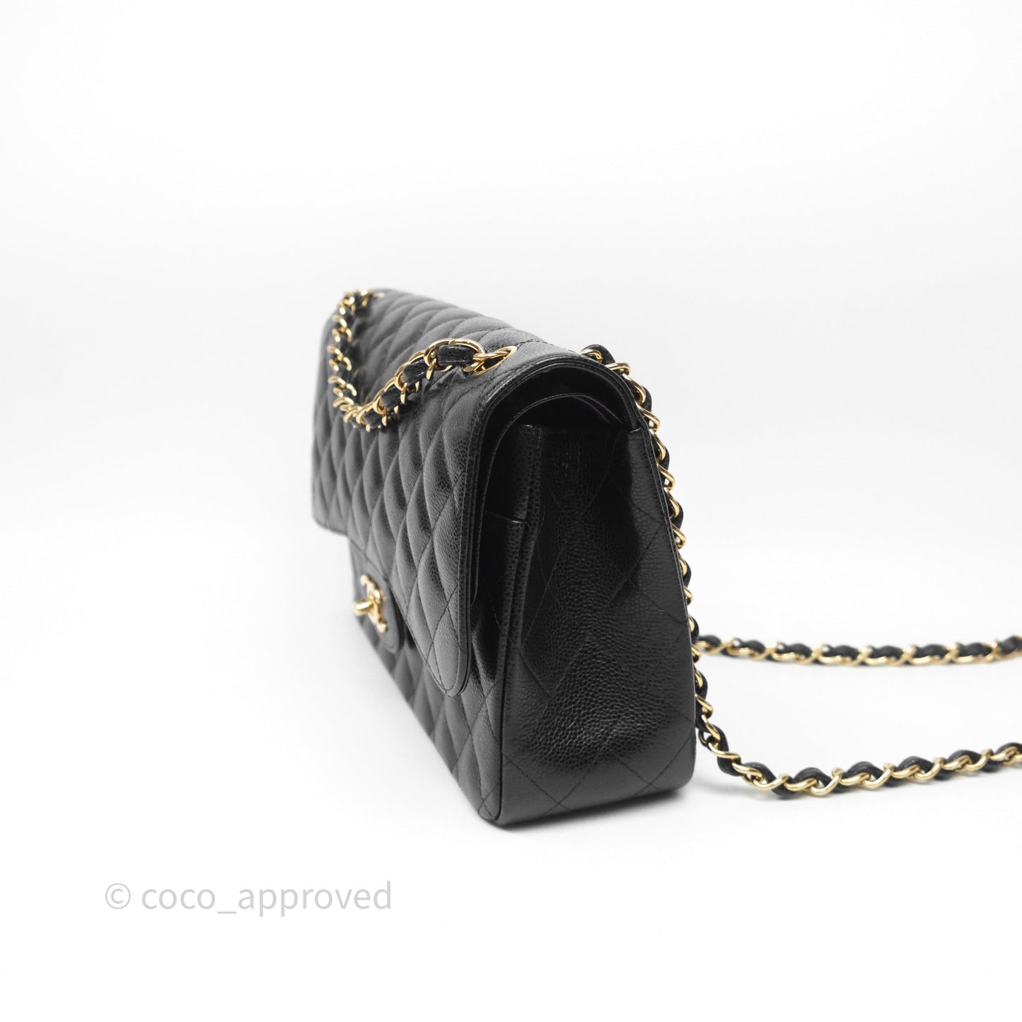 Chanel Jumbo Double Flap Quilted Black Caviar Gold Hardware⁣⁣