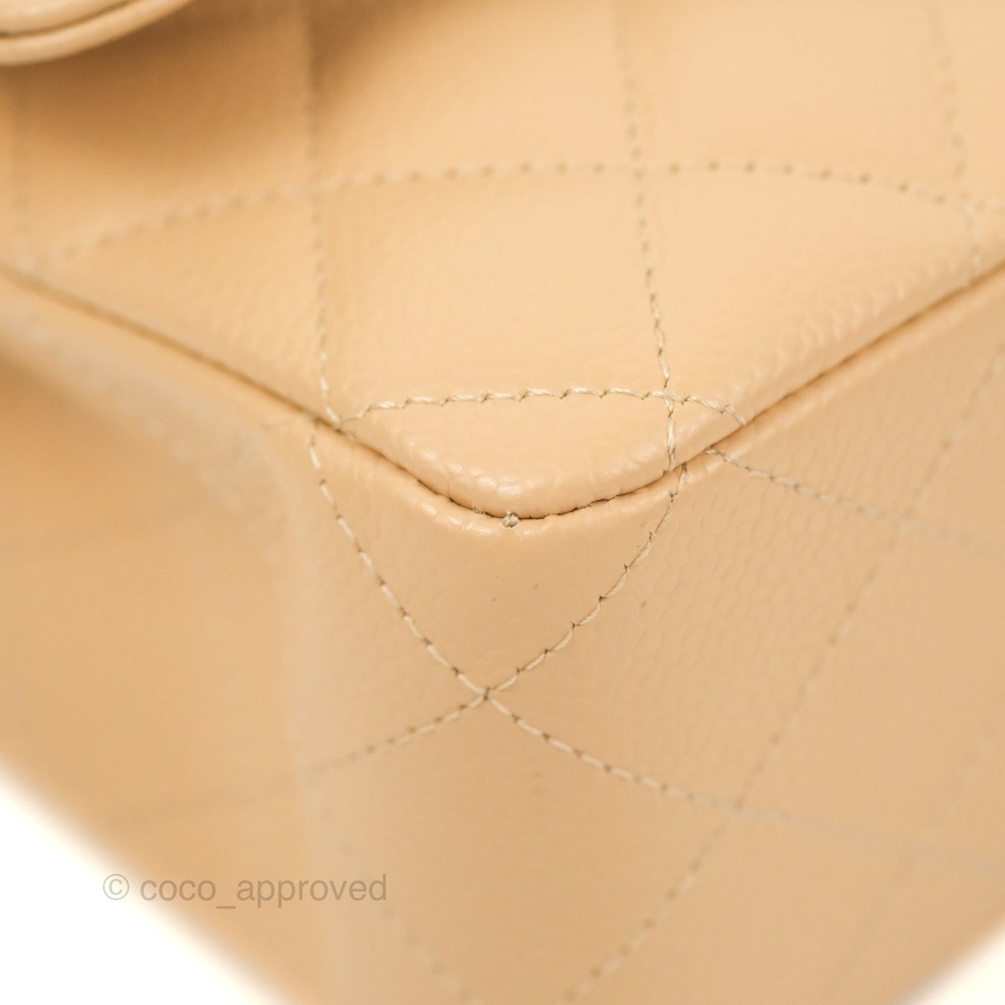 Chanel Classic M/L Medium Flap Quilted Beige Caviar Silver Hardware