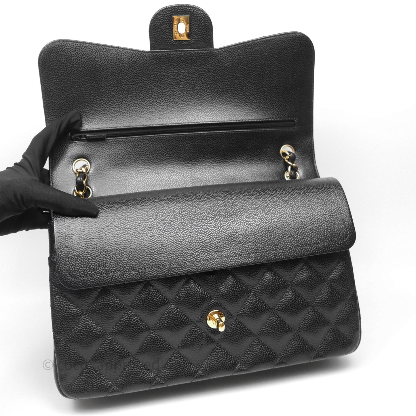 Chanel Jumbo Double Flap Quilted Black Caviar Gold Hardware⁣⁣