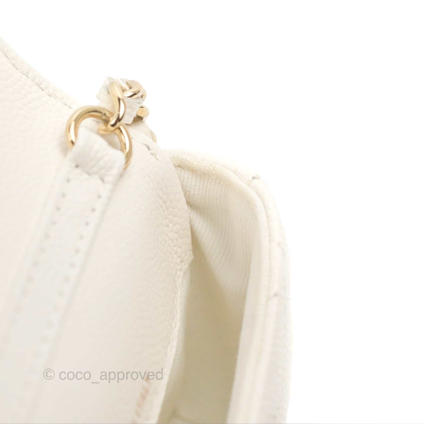 Chanel Mini Card Holder Charms Chain Belt Bag White Caviar Gold Hardware