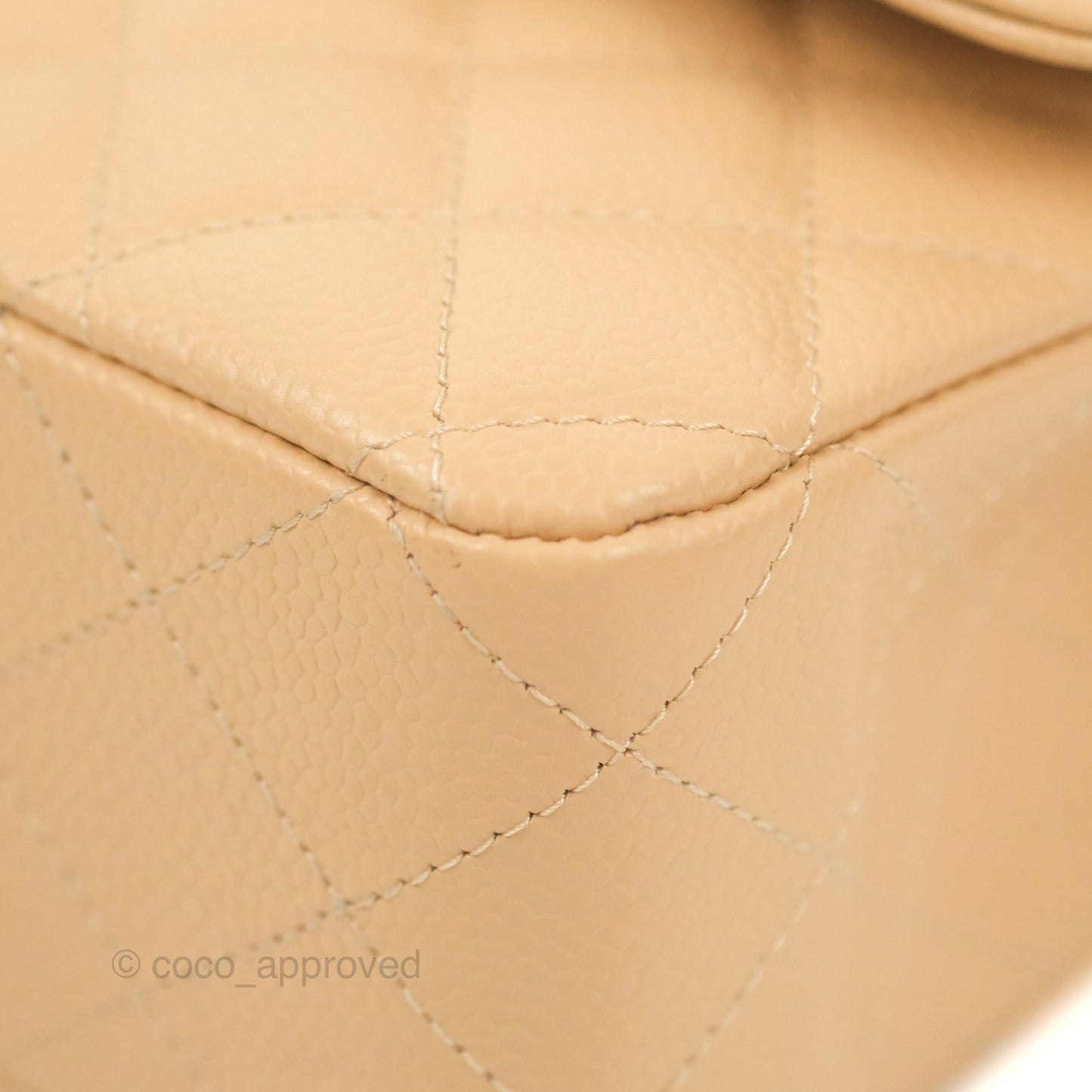 Chanel Classic M/L Medium Flap Quilted Beige Caviar Silver Hardware