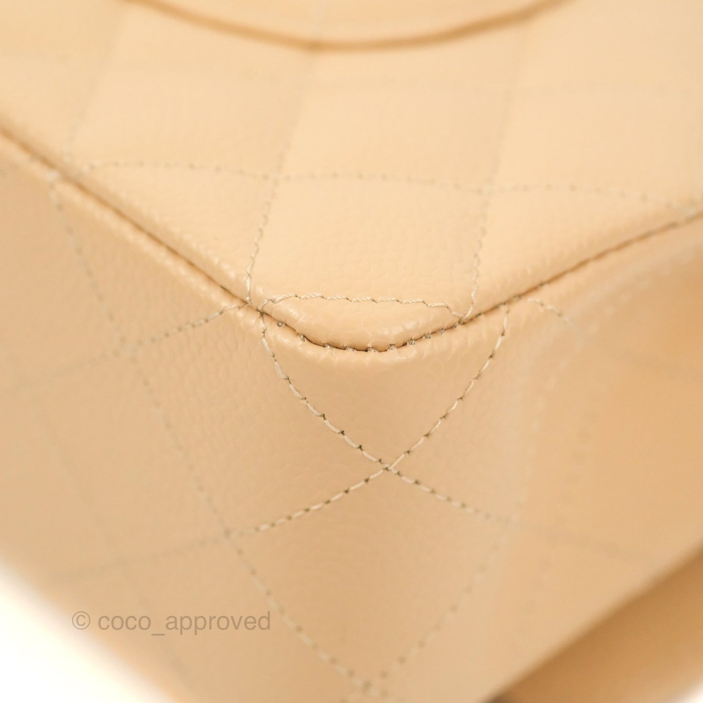 Chanel Classic M/L Medium Flap Quilted Beige Caviar Silver Hardware