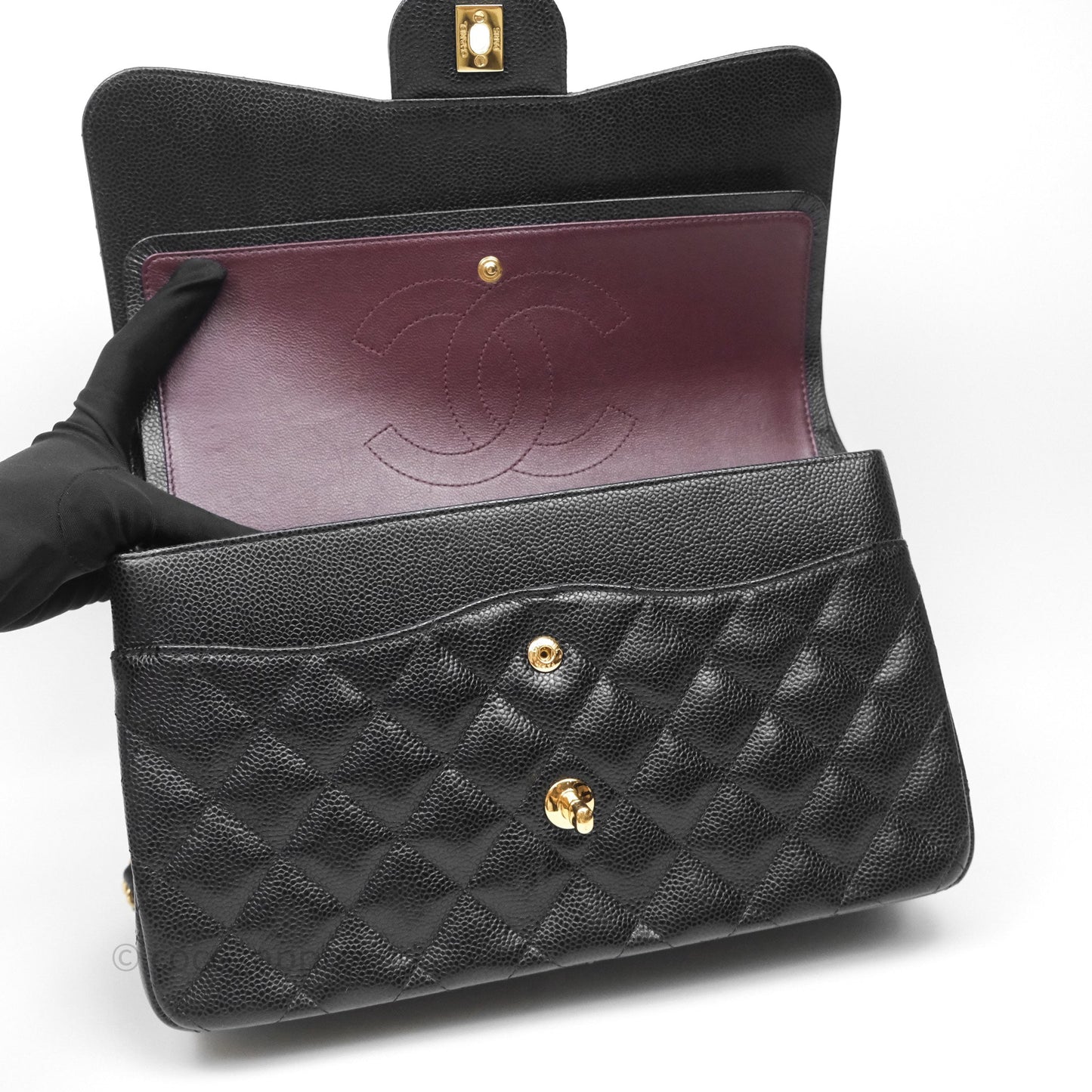Chanel Jumbo Double Flap Quilted Black Caviar Gold Hardware⁣⁣