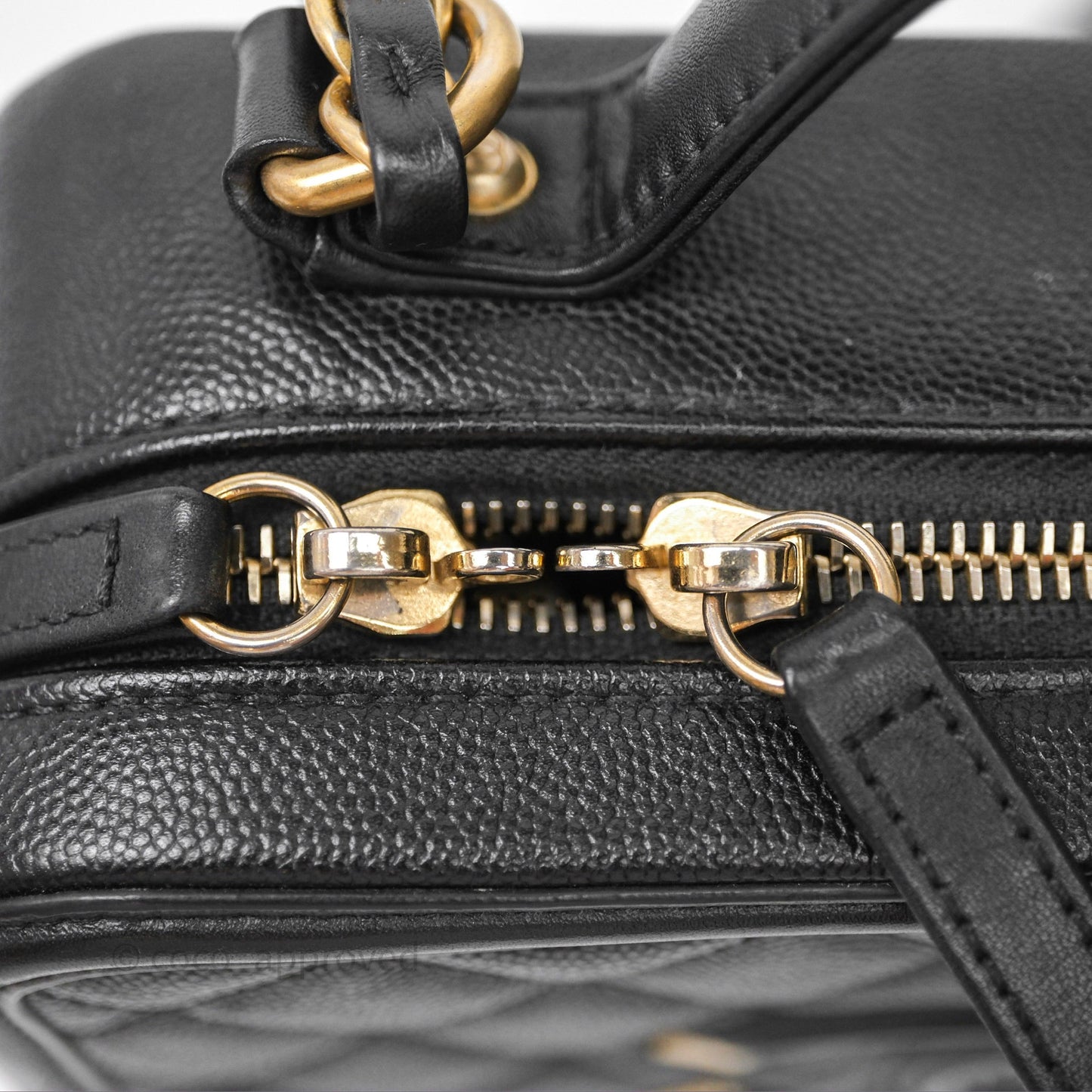 Chanel Quilted Medium CC Filigree Vanity Case Black Caviar Aged Gold Hardware