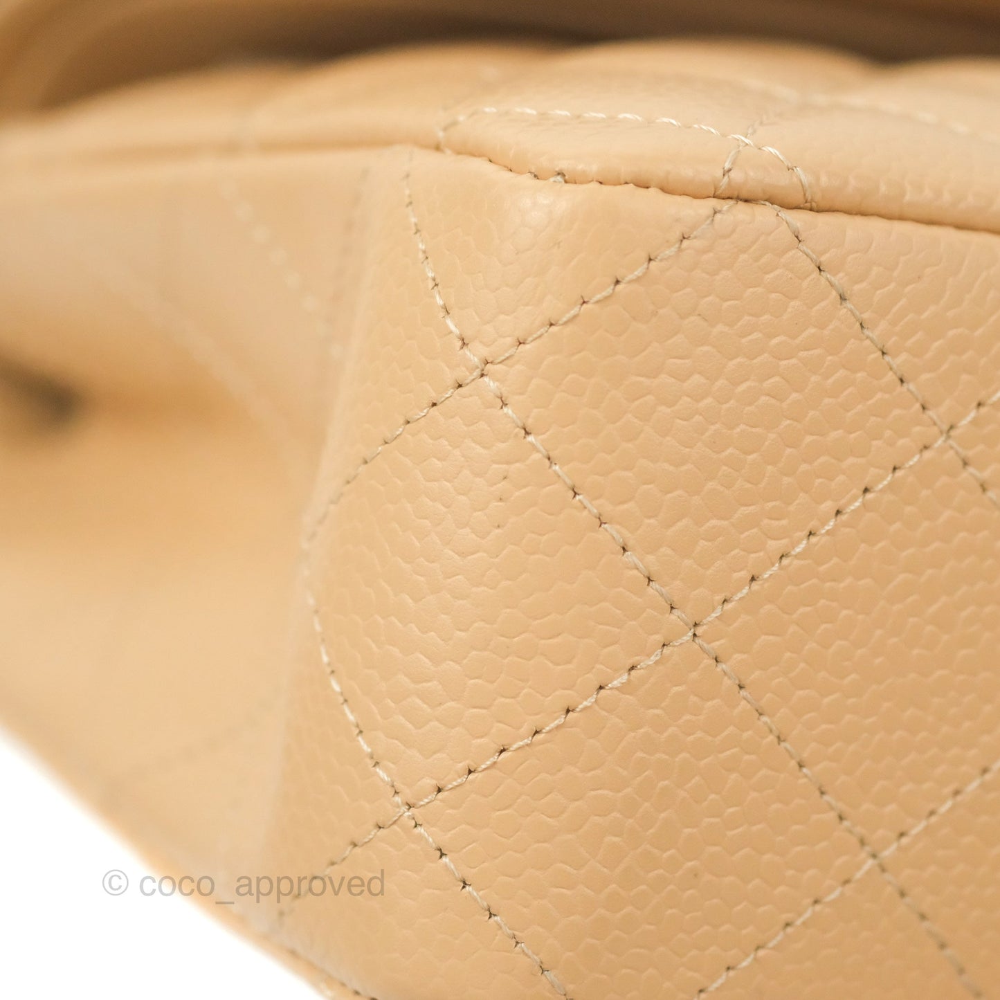 Chanel Classic M/L Medium Flap Quilted Beige Caviar Silver Hardware