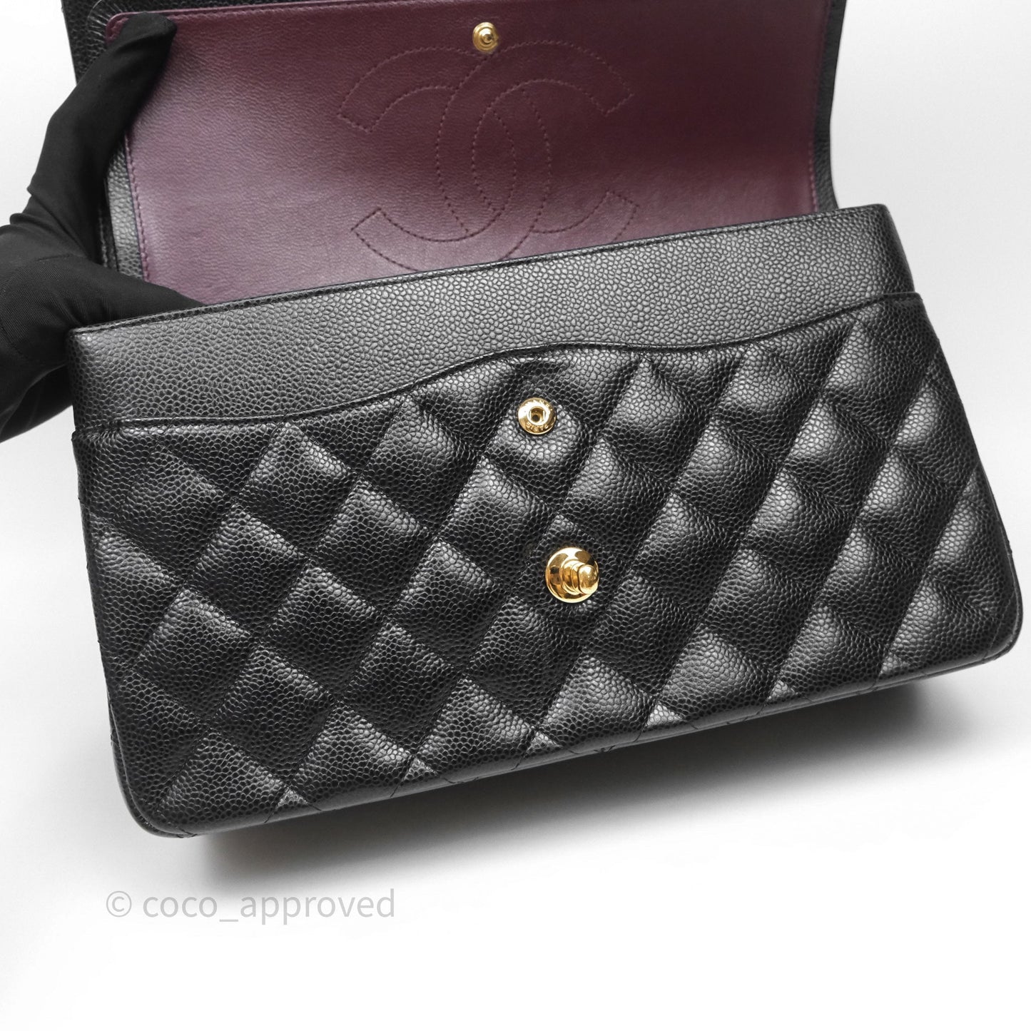 Chanel Jumbo Double Flap Quilted Black Caviar Gold Hardware⁣⁣