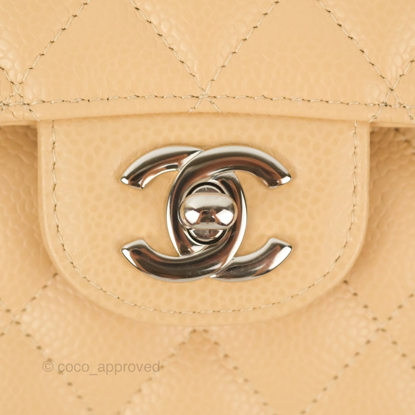 Chanel Classic M/L Medium Flap Quilted Beige Caviar Silver Hardware