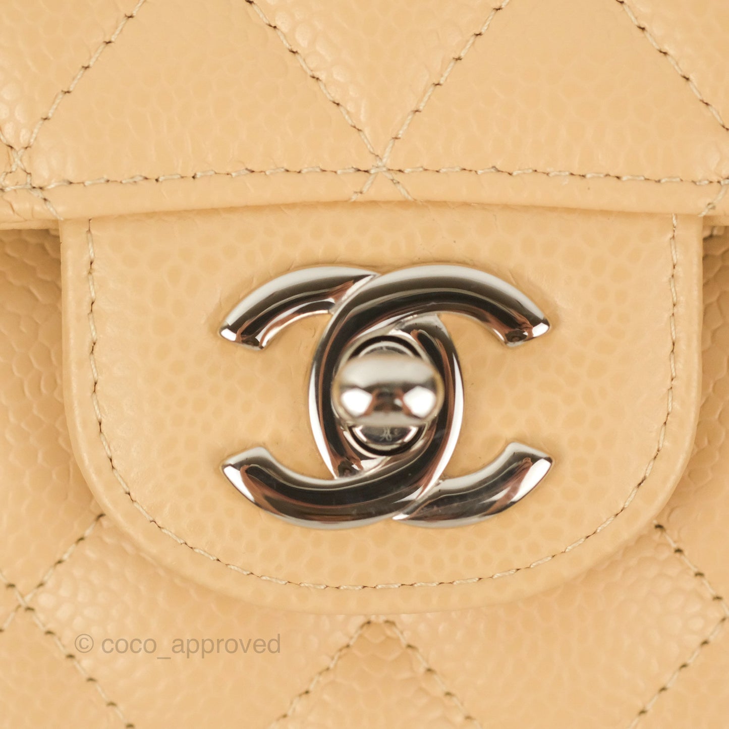 Chanel Classic M/L Medium Flap Quilted Beige Caviar Silver Hardware