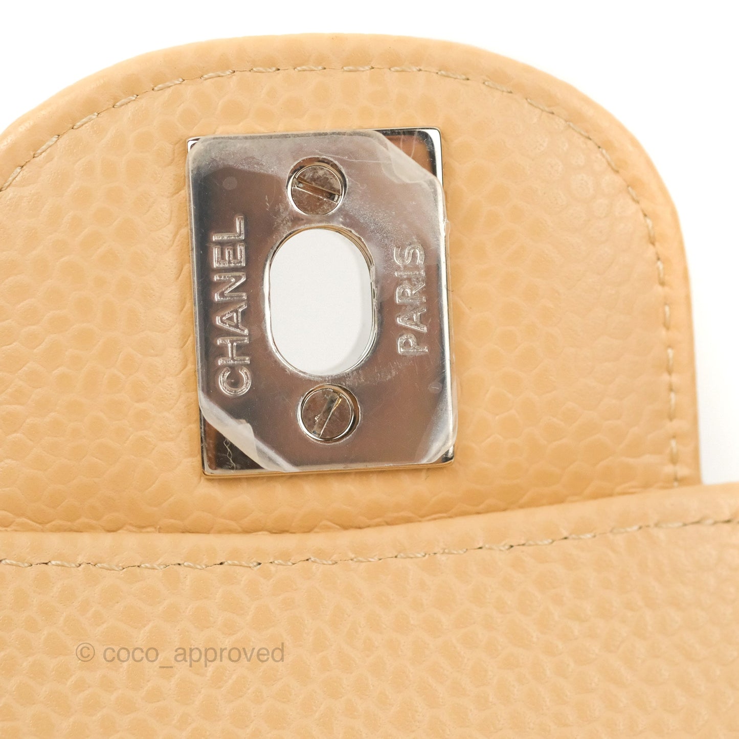 Chanel Classic M/L Medium Flap Quilted Beige Caviar Silver Hardware