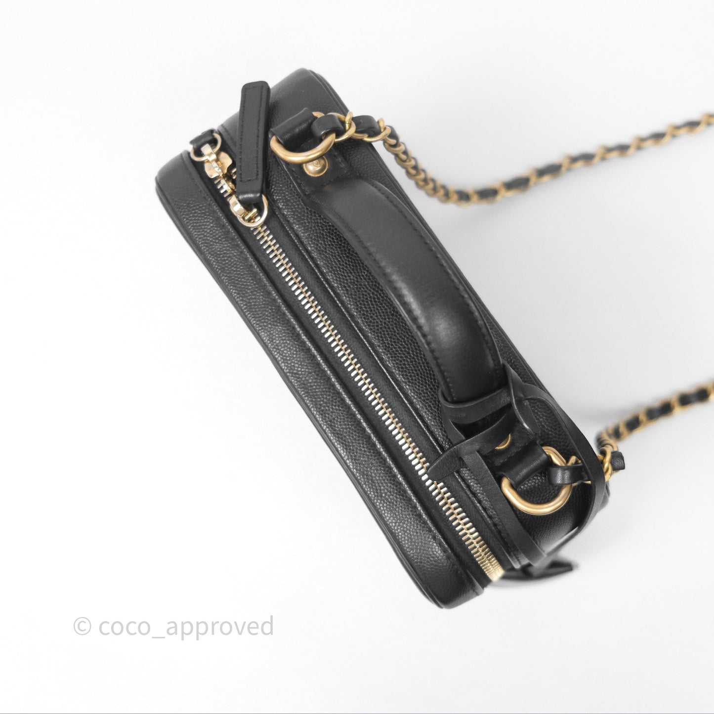 Chanel Quilted Medium CC Filigree Vanity Case Black Caviar Aged Gold Hardware