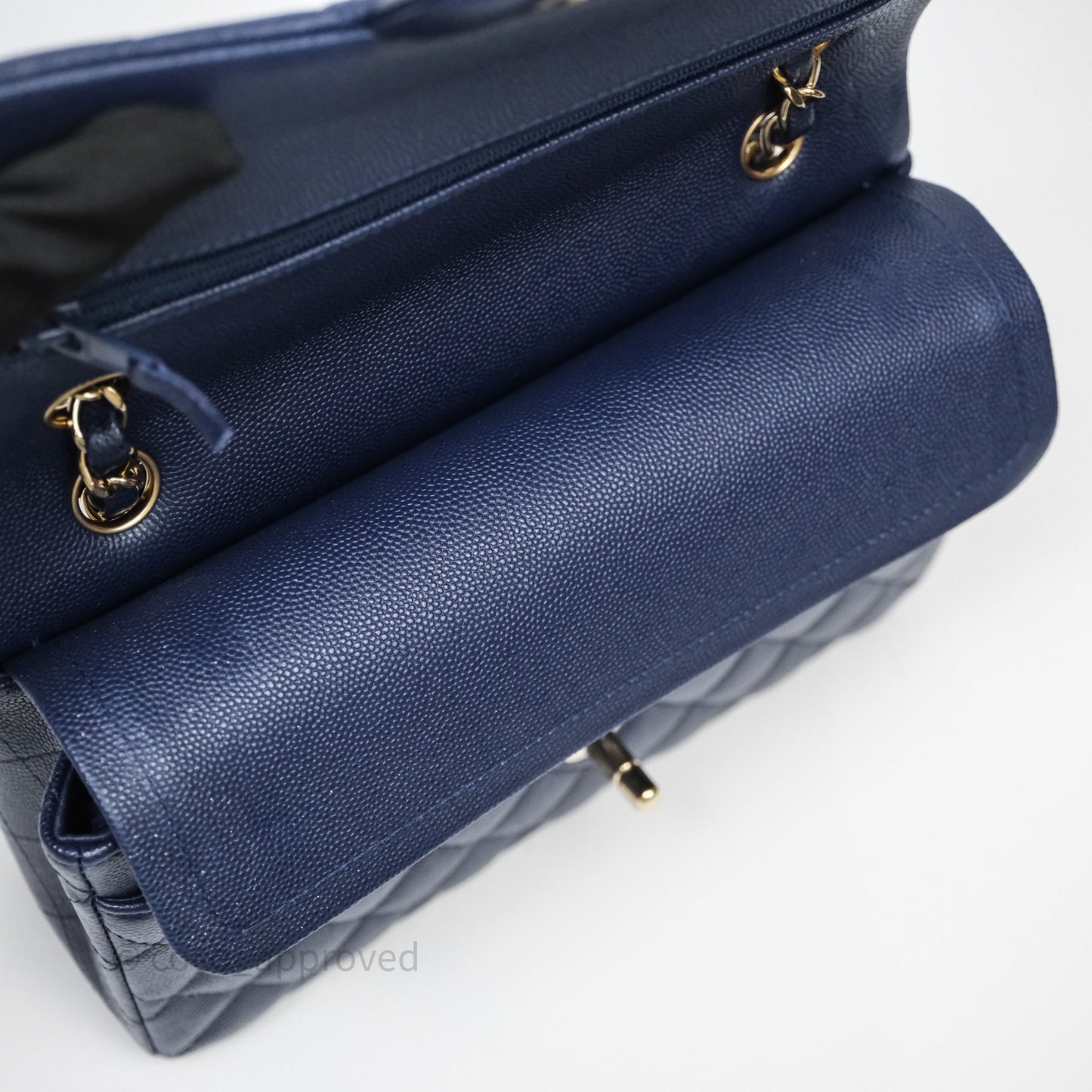 Chanel Small Classic Flap Quilted Navy Caviar Gold Hardware