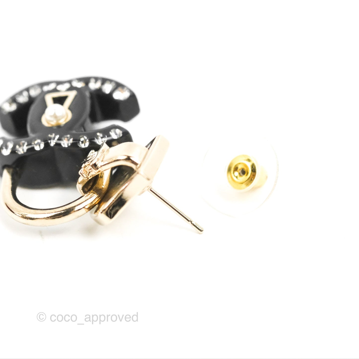 Chanel Zip Lock Pearl Black CC Drop Earrings Gold Tone 22C