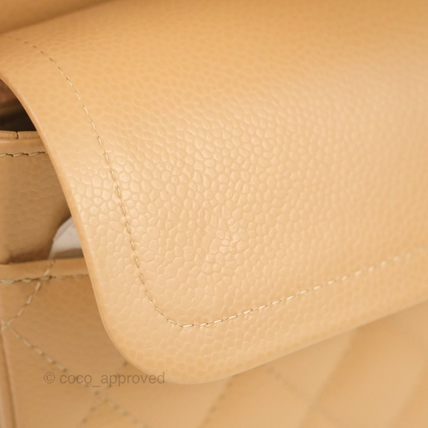 Chanel Classic M/L Medium Flap Quilted Beige Caviar Silver Hardware