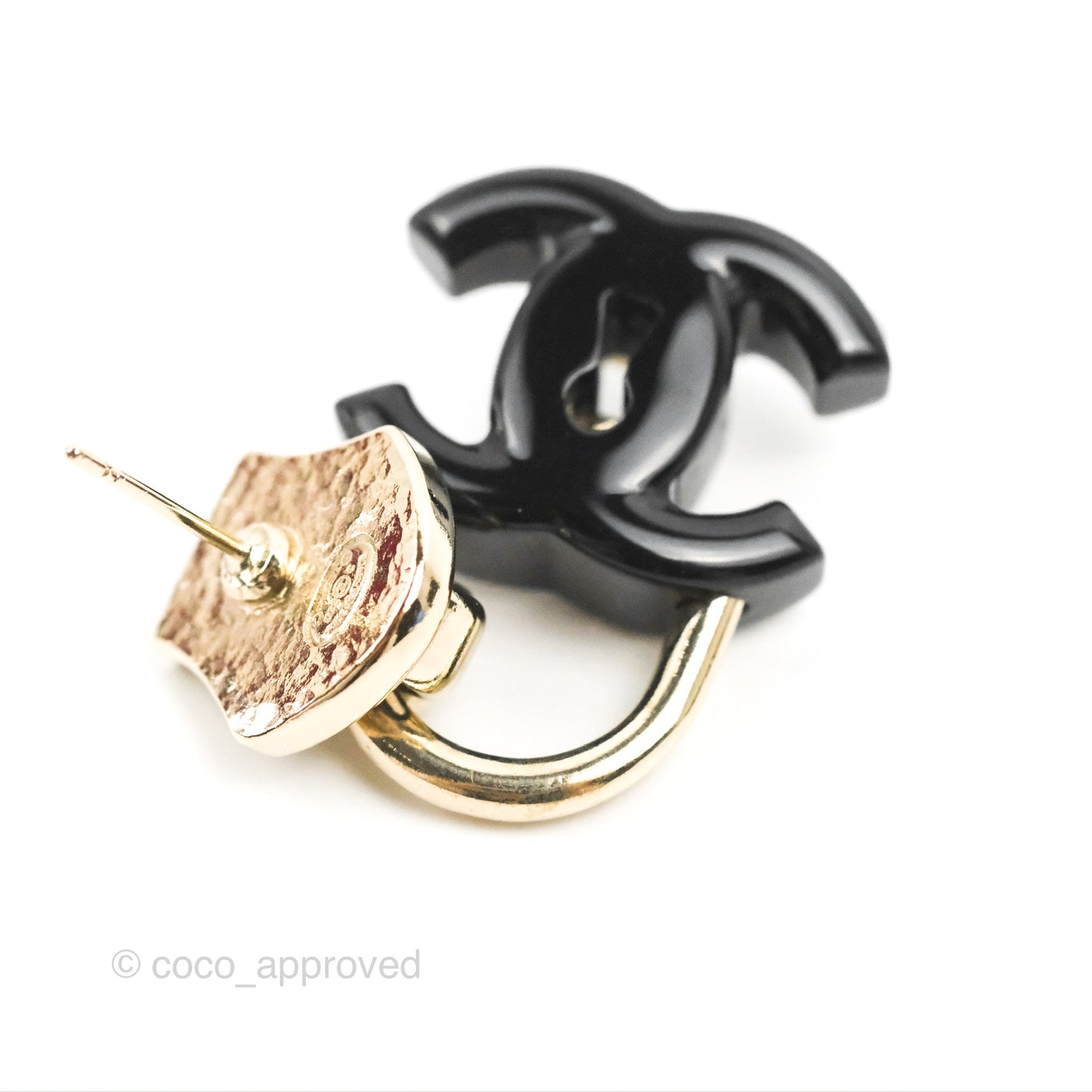 Chanel Zip Lock Pearl Black CC Drop Earrings Gold Tone 22C