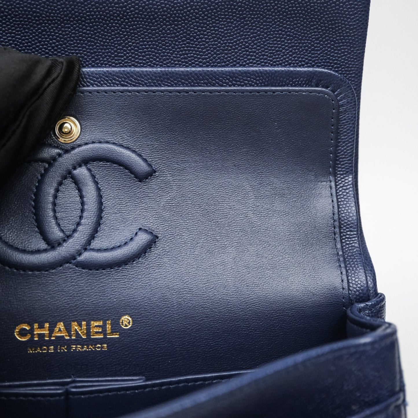 Chanel Small Classic Flap Quilted Navy Caviar Gold Hardware