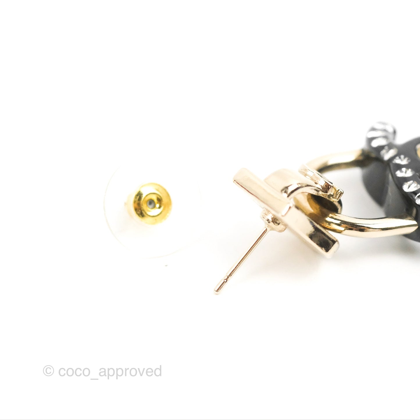 Chanel Zip Lock Pearl Black CC Drop Earrings Gold Tone 22C