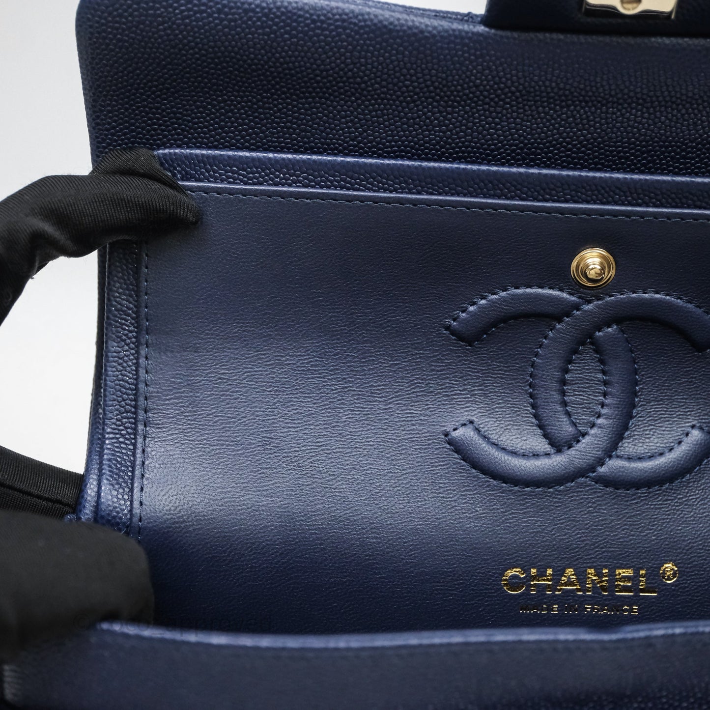 Chanel Small Classic Flap Quilted Navy Caviar Gold Hardware