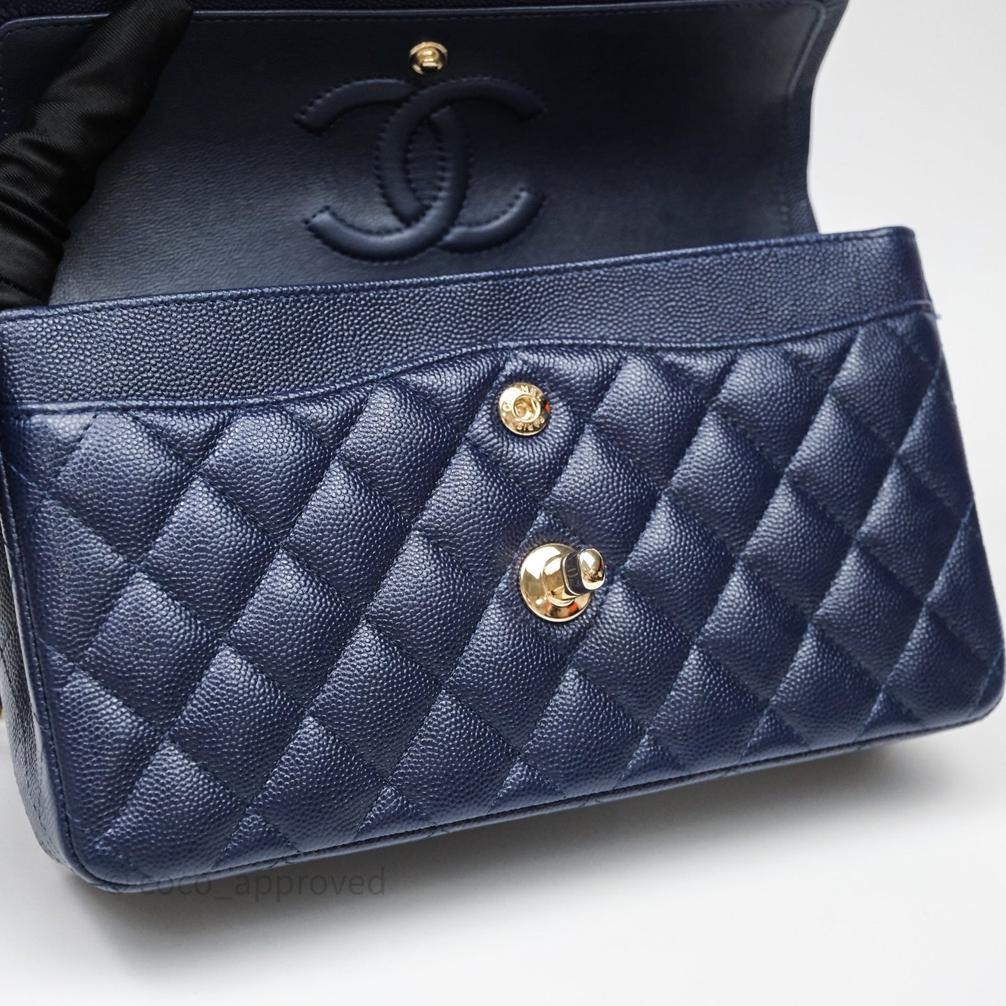 Chanel Small Classic Flap Quilted Navy Caviar Gold Hardware