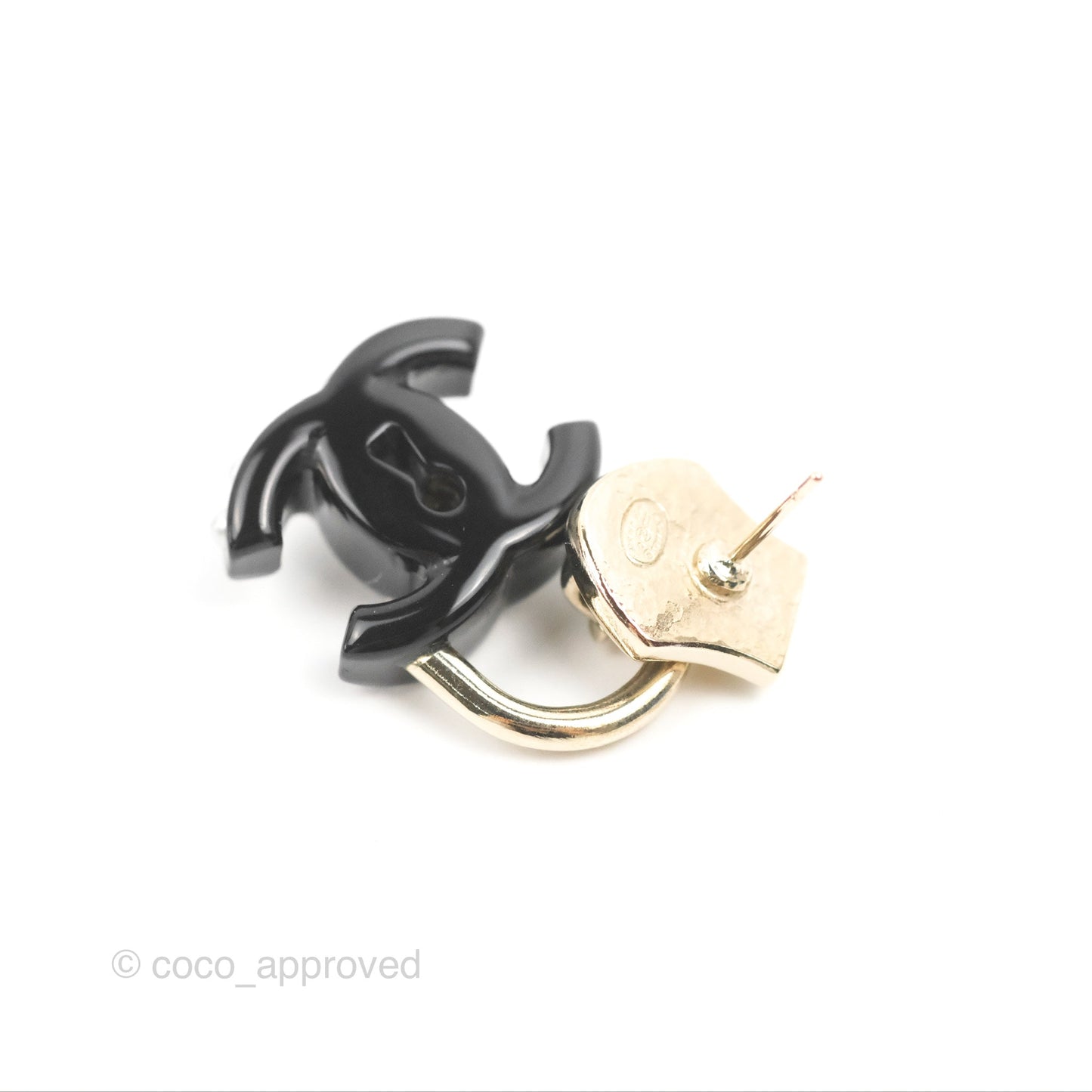 Chanel Zip Lock Pearl Black CC Drop Earrings Gold Tone 22C
