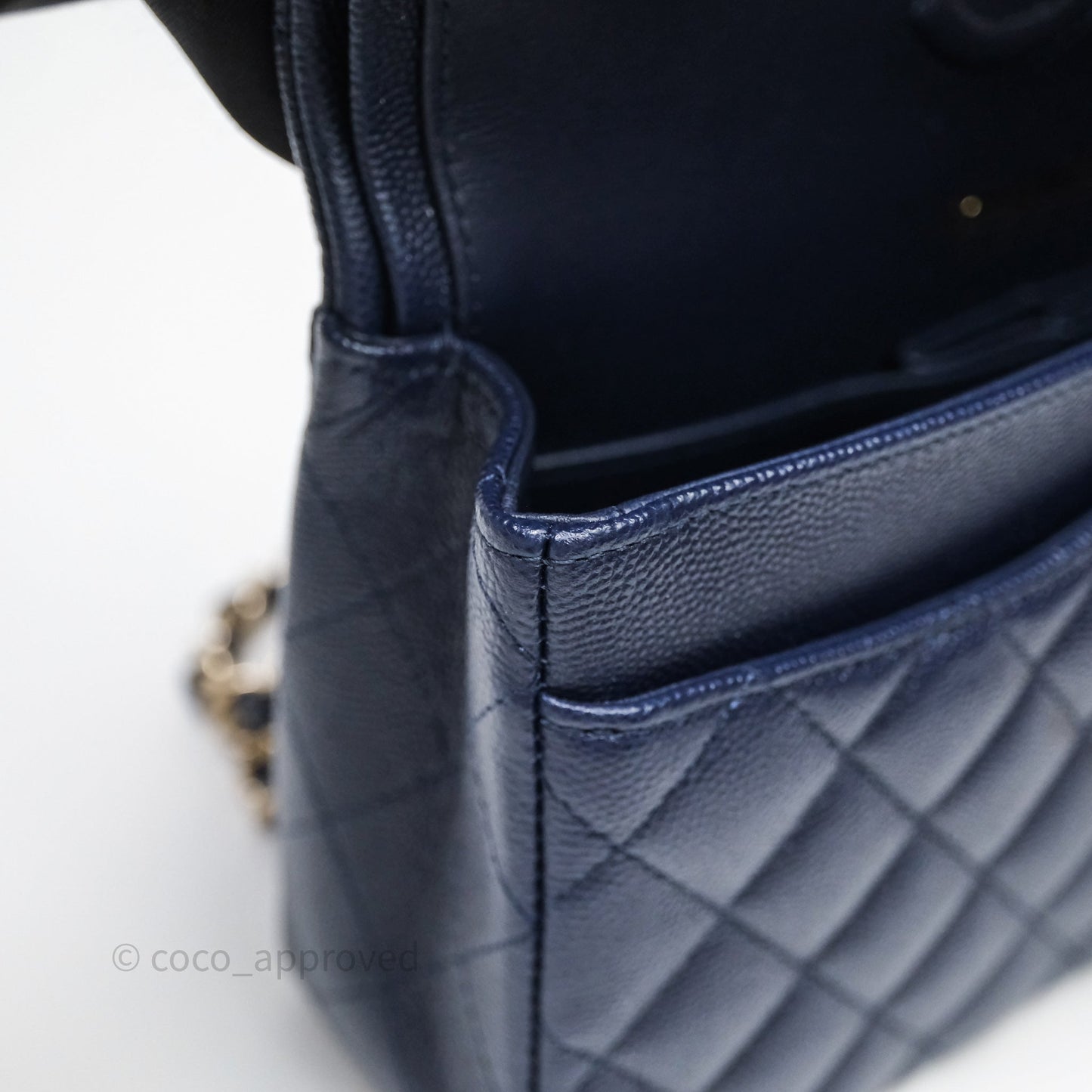 Chanel Small Classic Flap Quilted Navy Caviar Gold Hardware