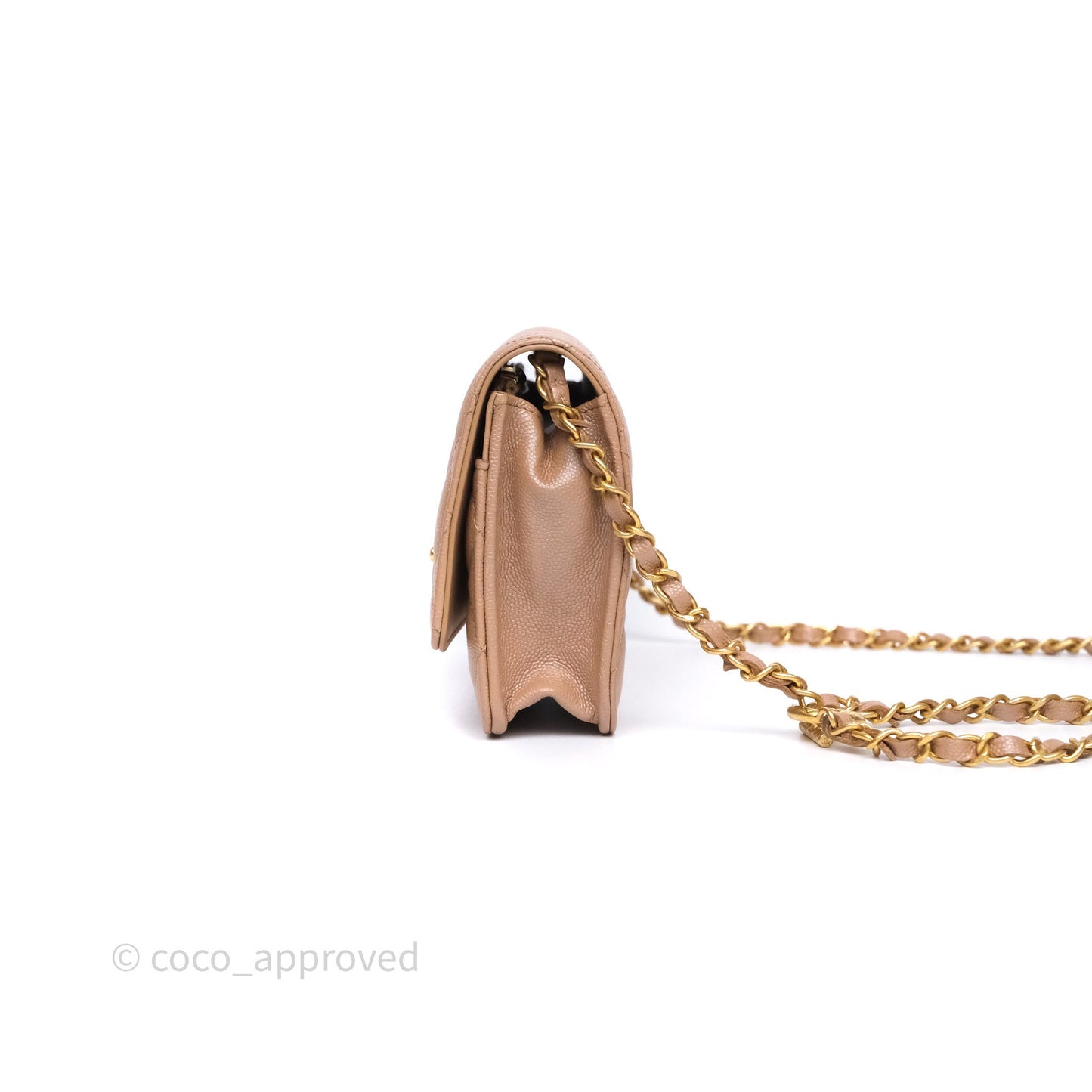 Chanel Wallet On Chain WOC Adjustable CC Chain Beige Iridescent Caviar Aged Gold Hardware