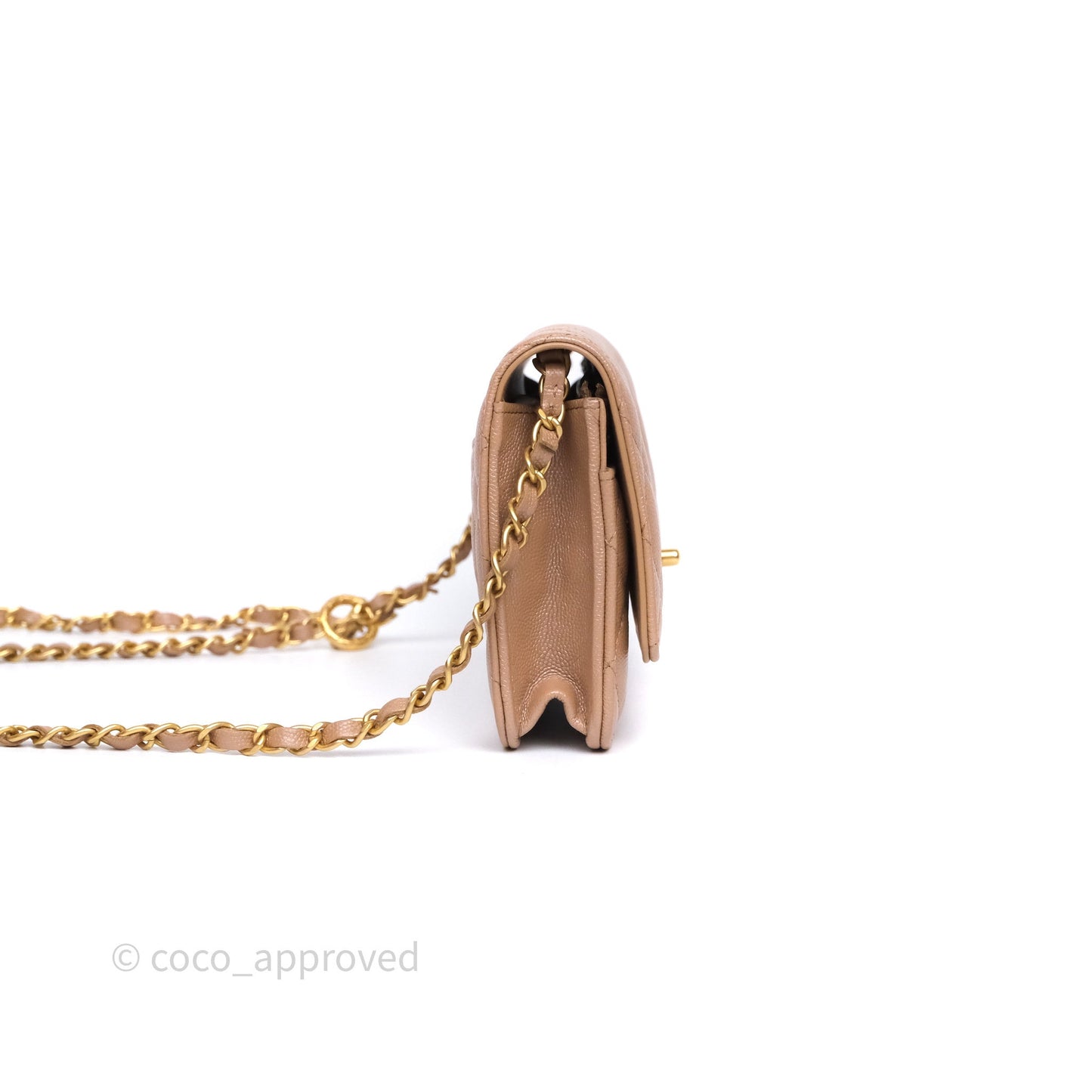 Chanel Wallet On Chain WOC Adjustable CC Chain Beige Iridescent Caviar Aged Gold Hardware