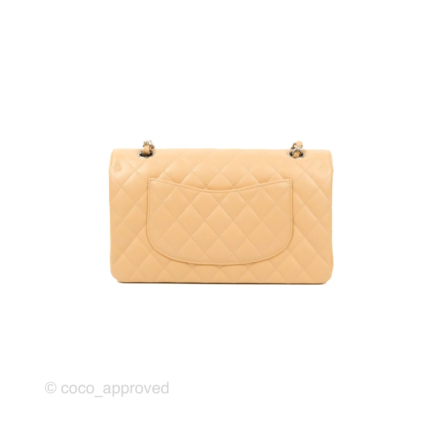Chanel Classic M/L Medium Flap Quilted Beige Caviar Silver Hardware