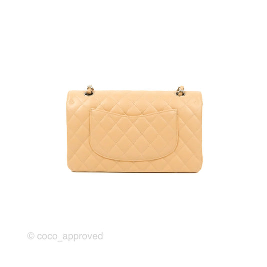 Chanel Classic M/L Medium Flap Quilted Beige Caviar Silver Hardware