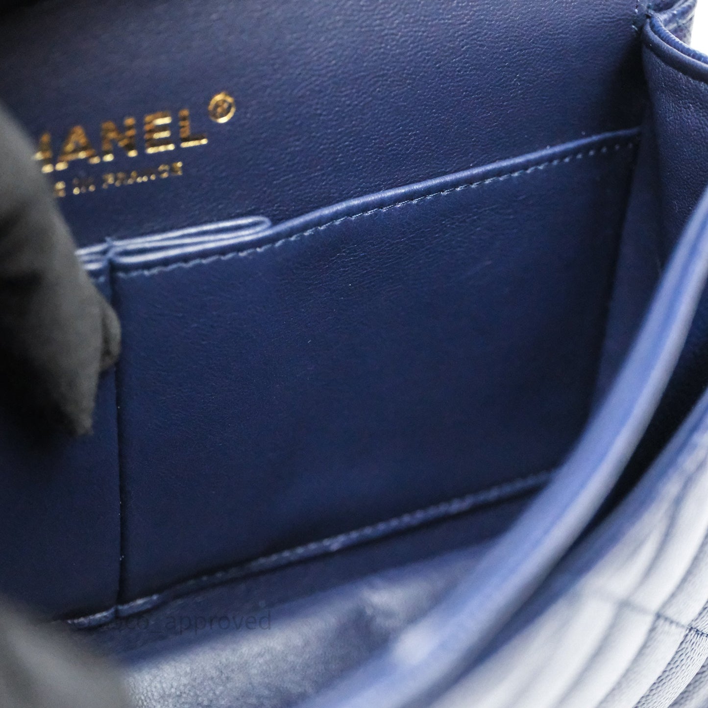 Chanel Small Classic Flap Quilted Navy Caviar Gold Hardware