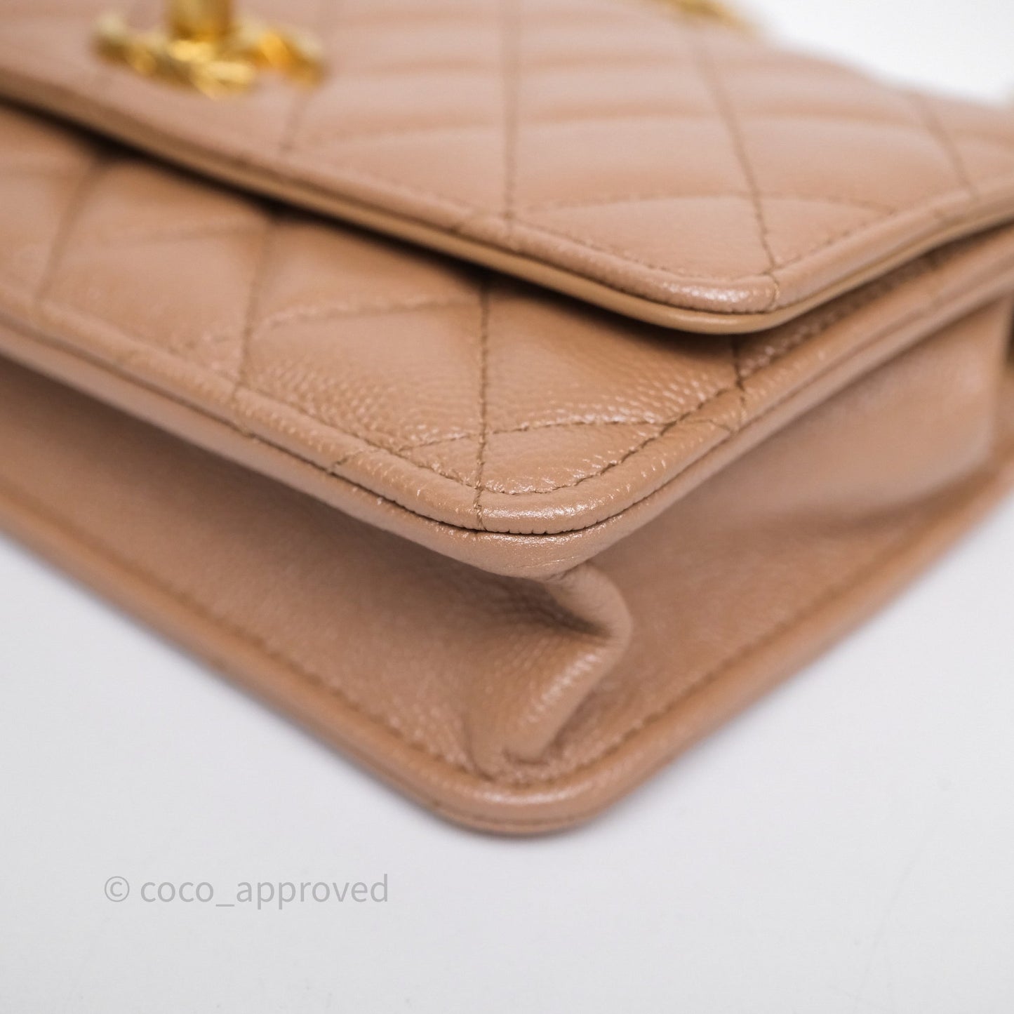 Chanel Wallet On Chain WOC Adjustable CC Chain Beige Iridescent Caviar Aged Gold Hardware