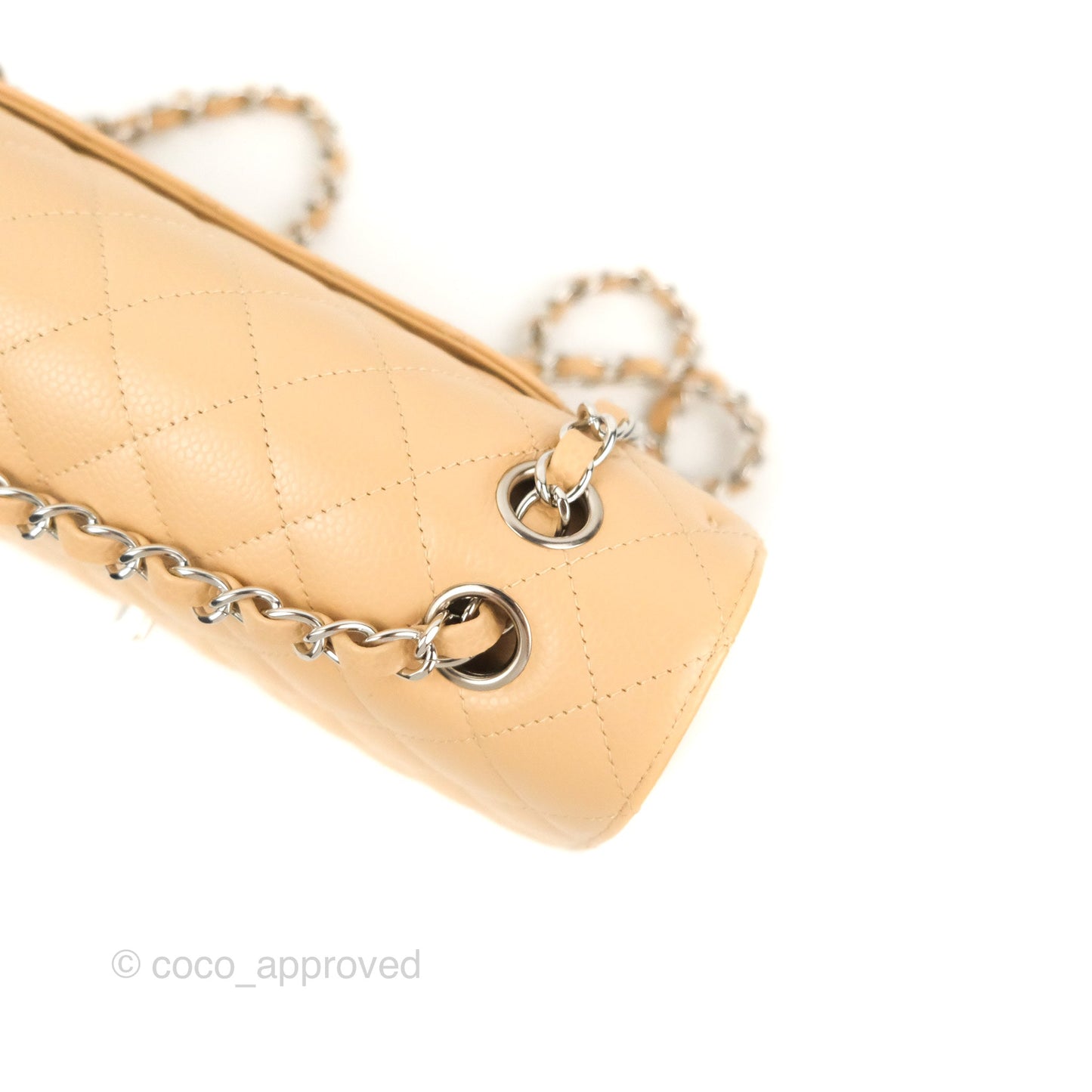 Chanel Classic M/L Medium Flap Quilted Beige Caviar Silver Hardware