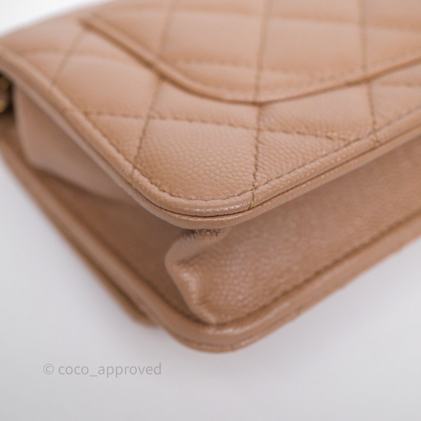 Chanel Wallet On Chain WOC Adjustable CC Chain Beige Iridescent Caviar Aged Gold Hardware