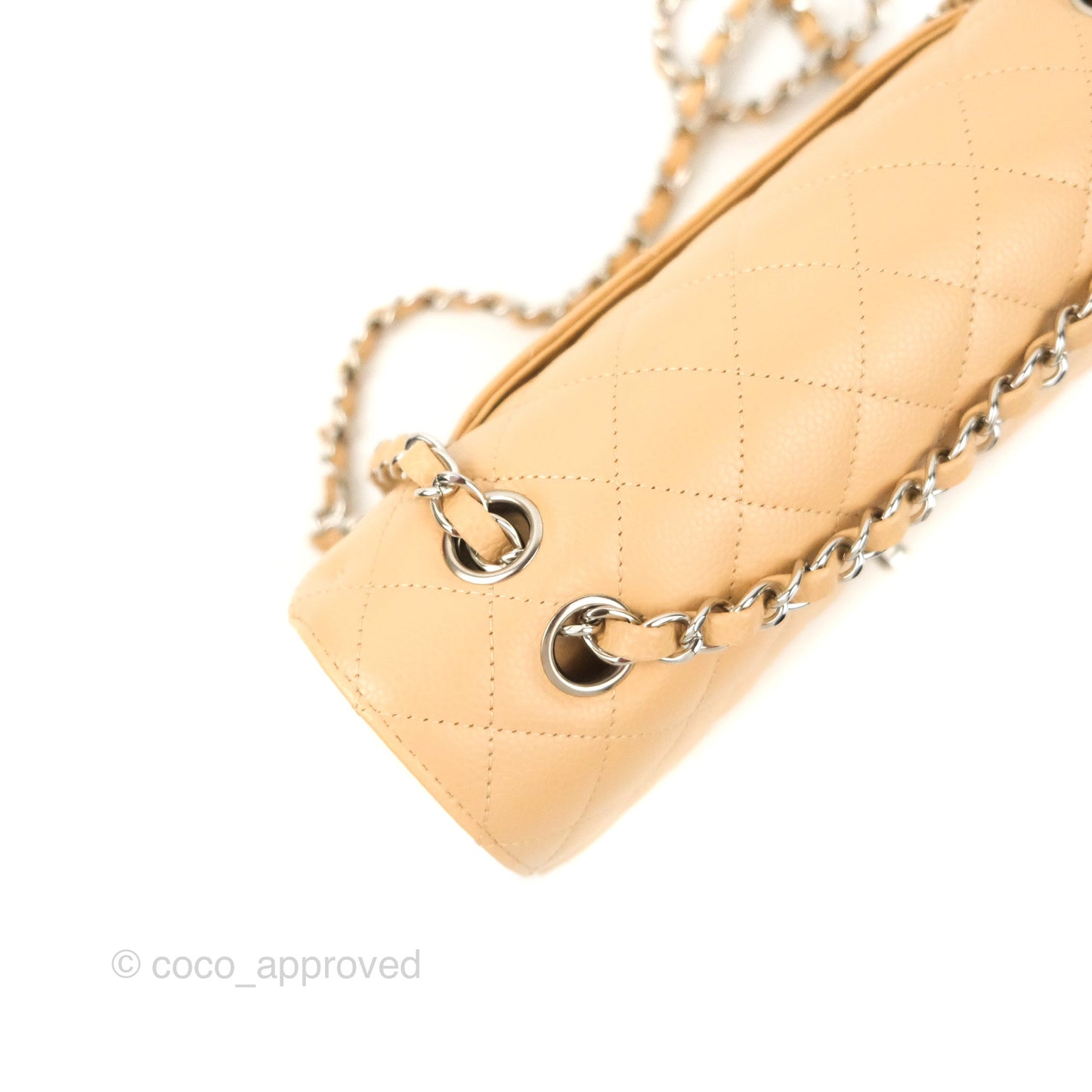 Chanel Classic M/L Medium Flap Quilted Beige Caviar Silver Hardware
