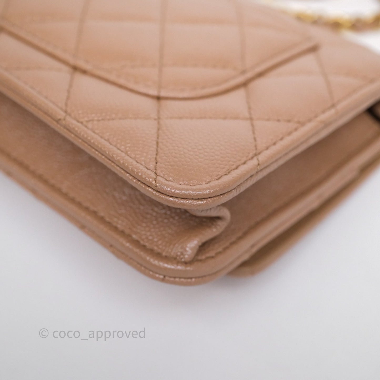 Chanel Wallet On Chain WOC Adjustable CC Chain Beige Iridescent Caviar Aged Gold Hardware