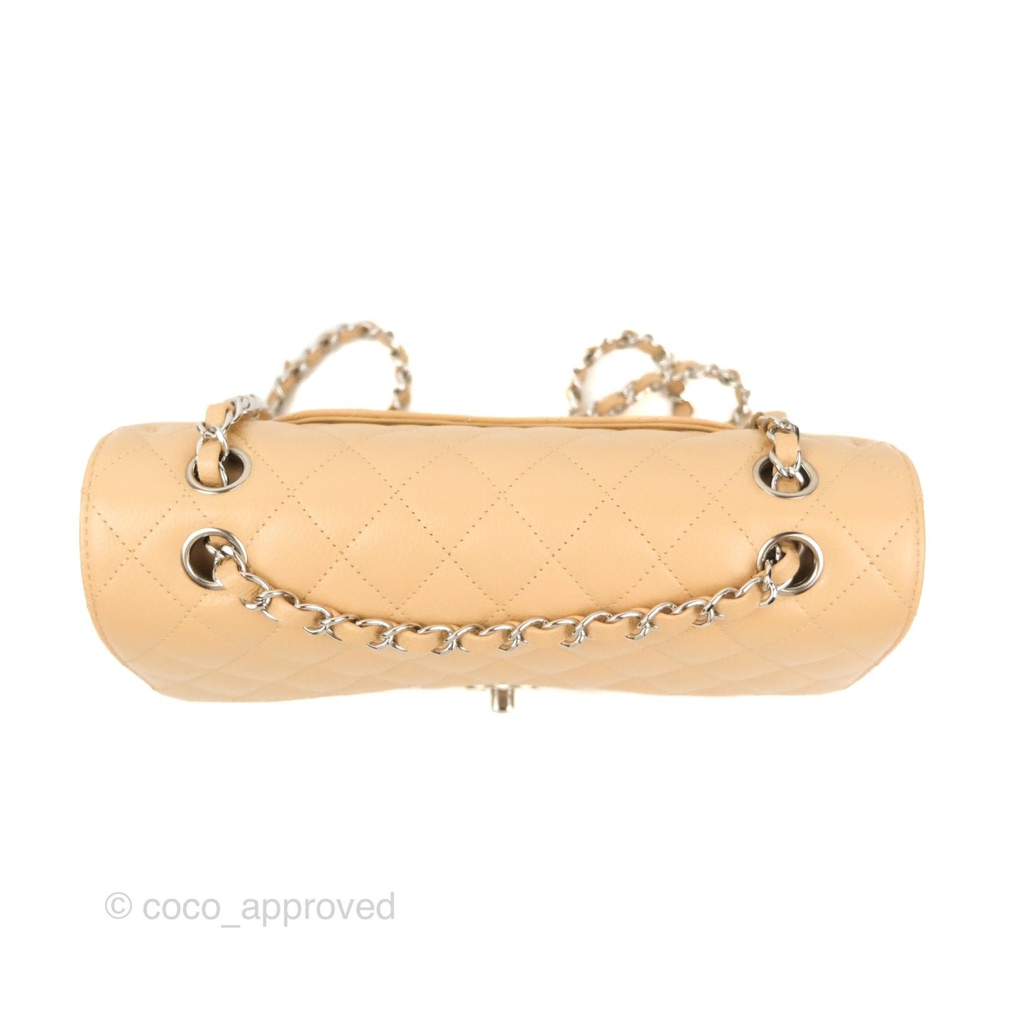 Chanel Classic M/L Medium Flap Quilted Beige Caviar Silver Hardware