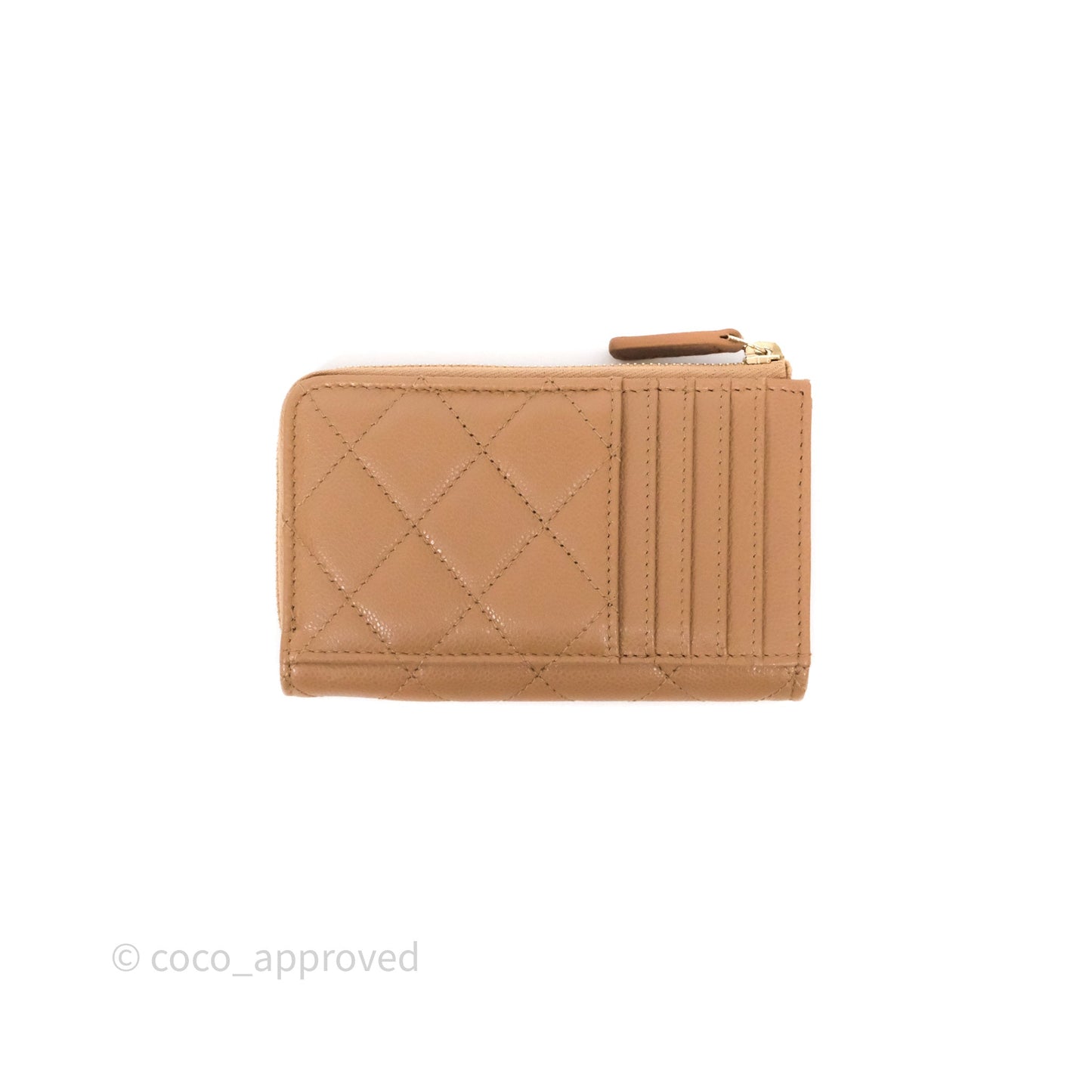 Chanel Quilted Zip Card Holder Dark Beige Caviar Gold Hardware 23S