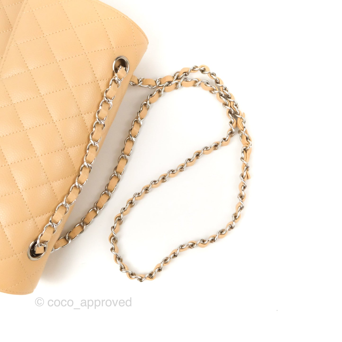 Chanel Classic M/L Medium Flap Quilted Beige Caviar Silver Hardware