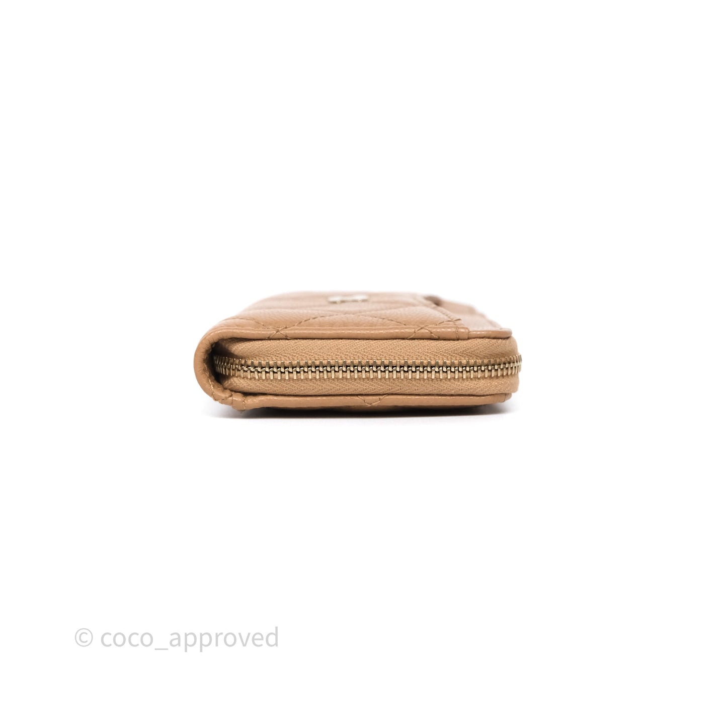 Chanel Quilted Zip Card Holder Dark Beige Caviar Gold Hardware 23S