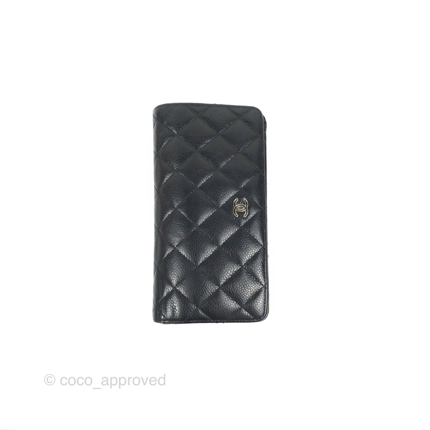 Chanel Quilted Long Wallet Black Caviar Silver Hardware